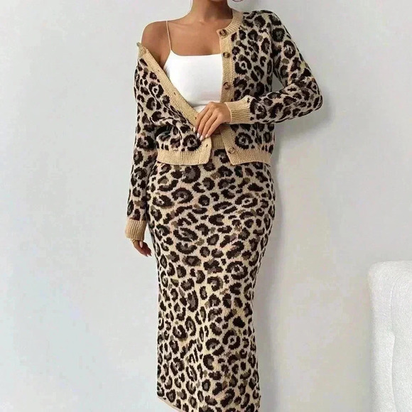 Brown Elegant Women's Leopard Print Casual Loose - Picture 5 of 6